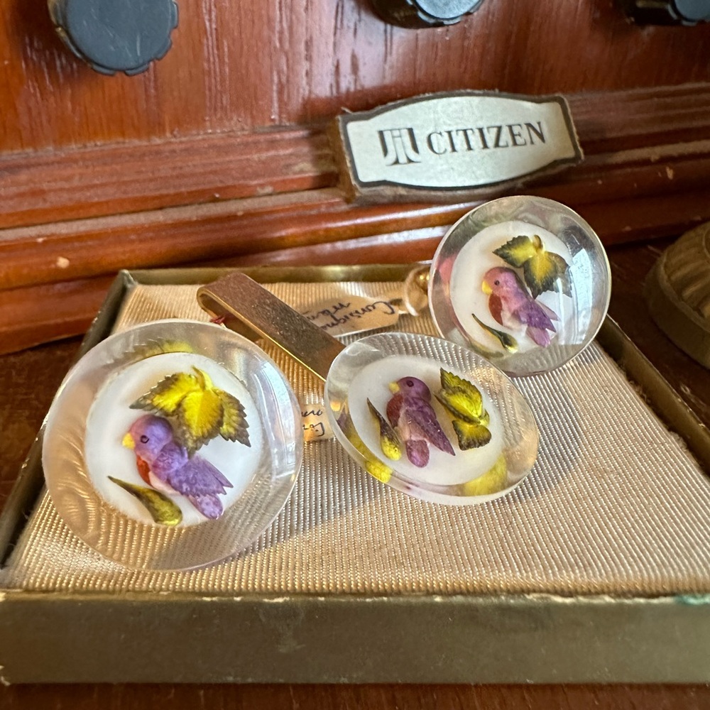 Mid-century cufflink and tie-clip in original box.